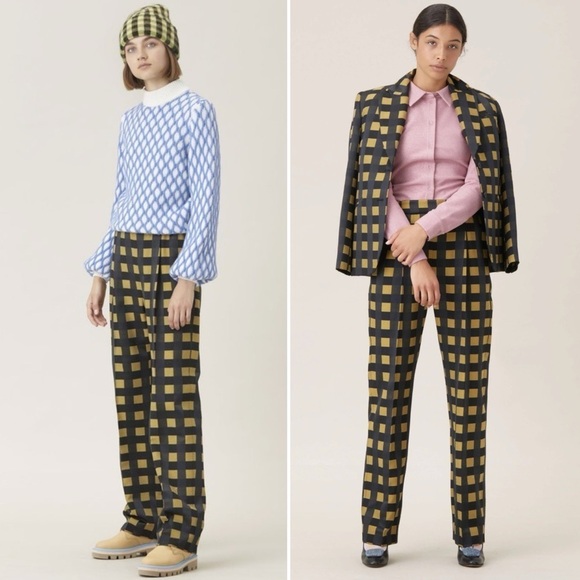 STINE GOYA Pants - STINE GOYA JELENA YELLOW CHECKED TROUSER PANTS SIZE XS